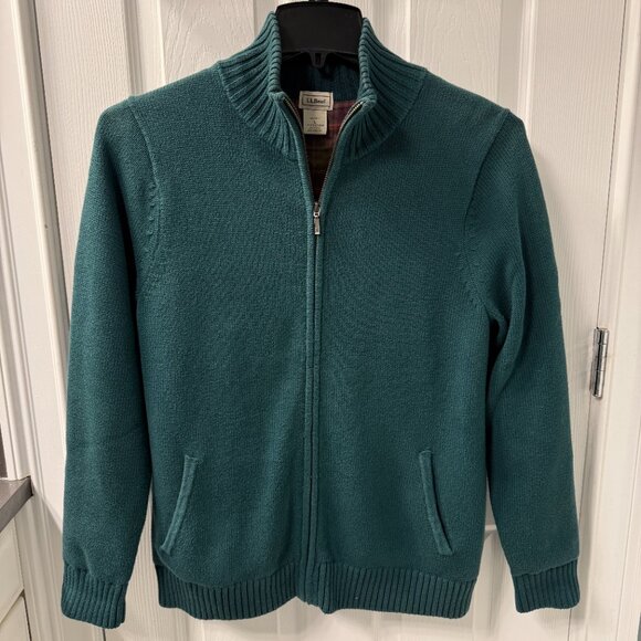 Vintage 90s L.L. Bean Flannel Lined Full Zip Cardigan Sweater Green Size Large - Picture 9 of 9